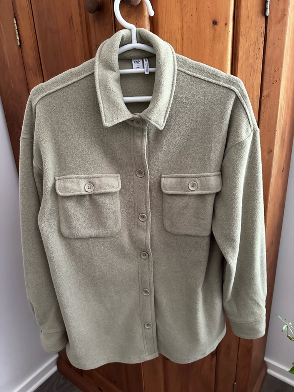TWIK Women's Fleece Shacket in Sage Green large